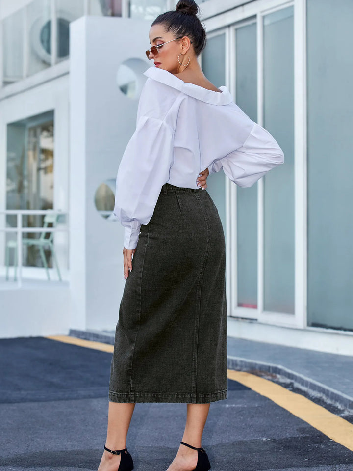 Vivienne Side-Slit Denim Skirt