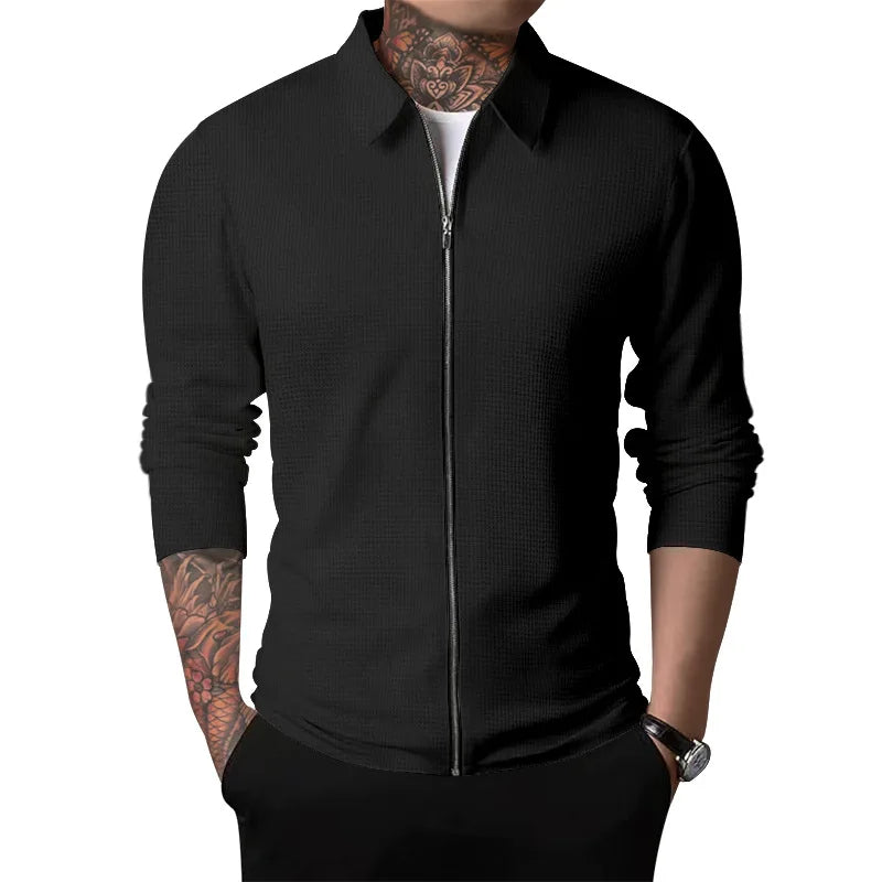 Waffle Knit Zip-Up