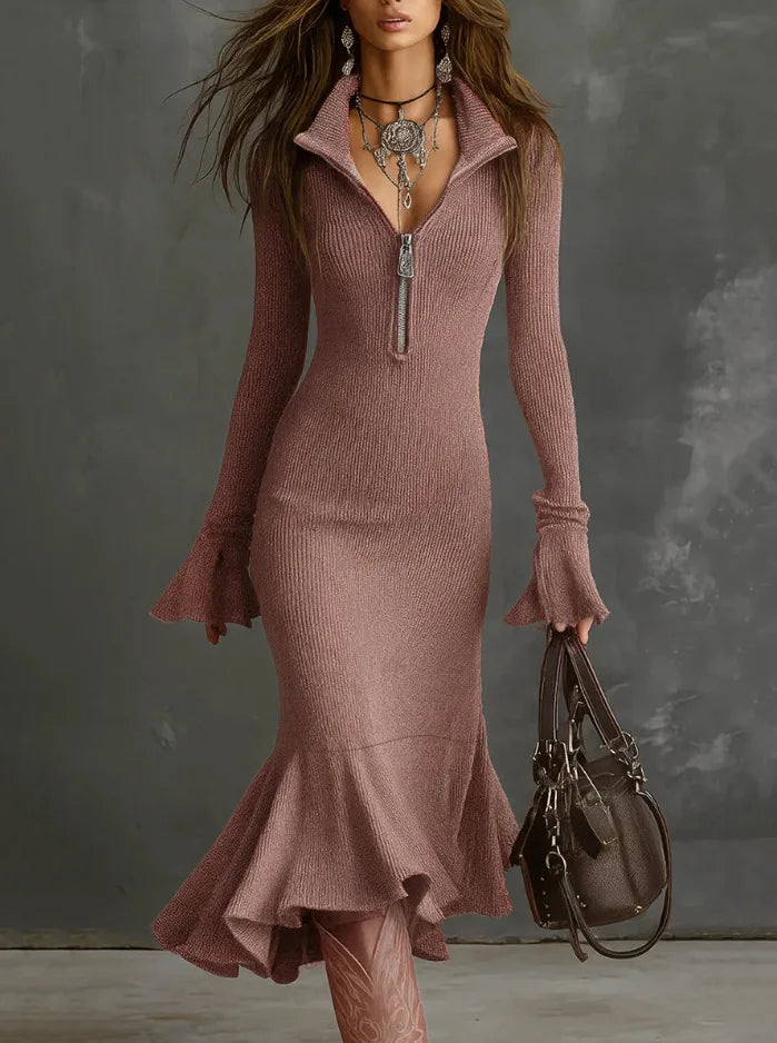 Zaria Ribbed Knit Flare Dress