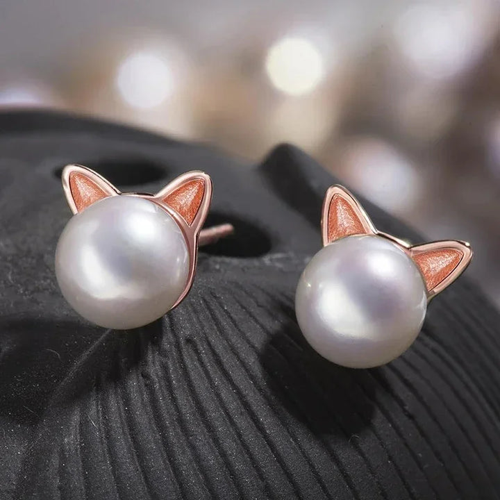 Purr & Pearl Stud Earrings