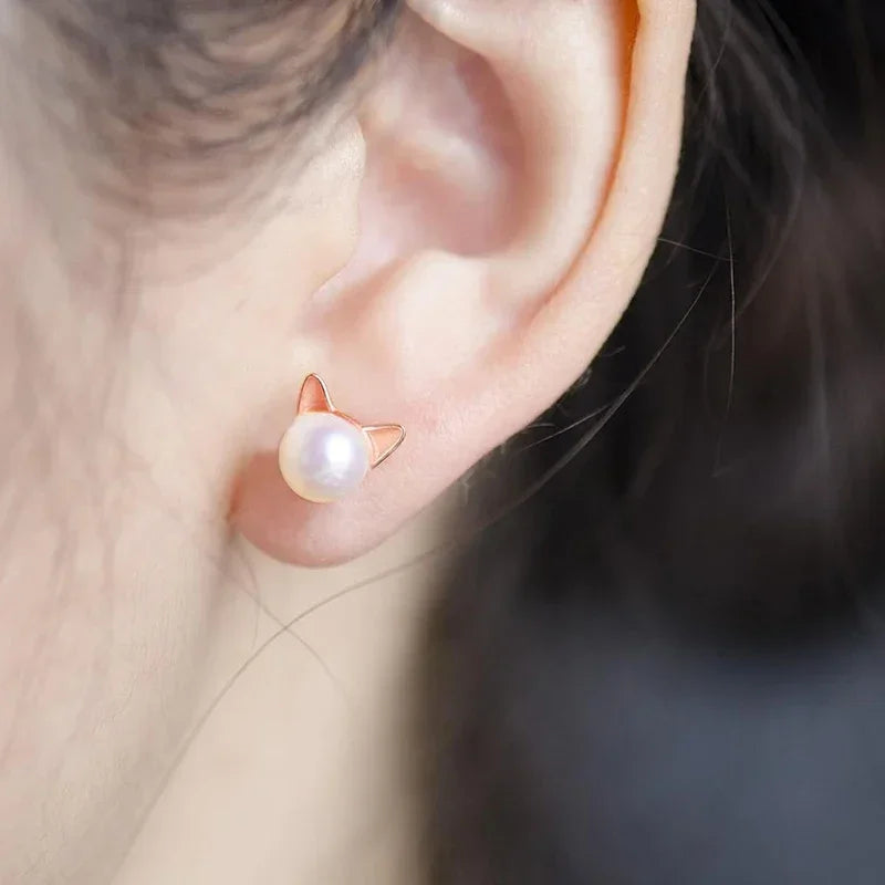 Purr & Pearl Stud Earrings