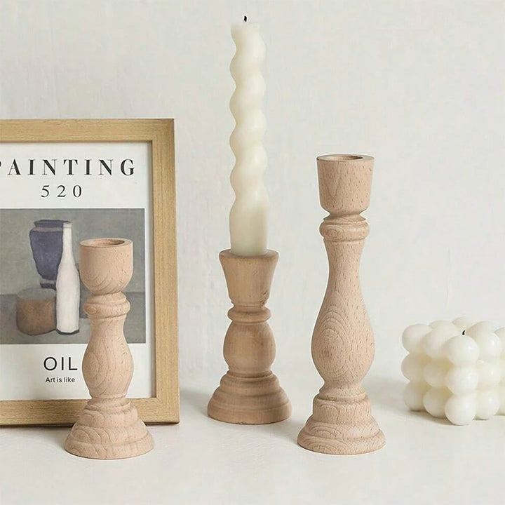 Oak & Ivory Candlestick Set
