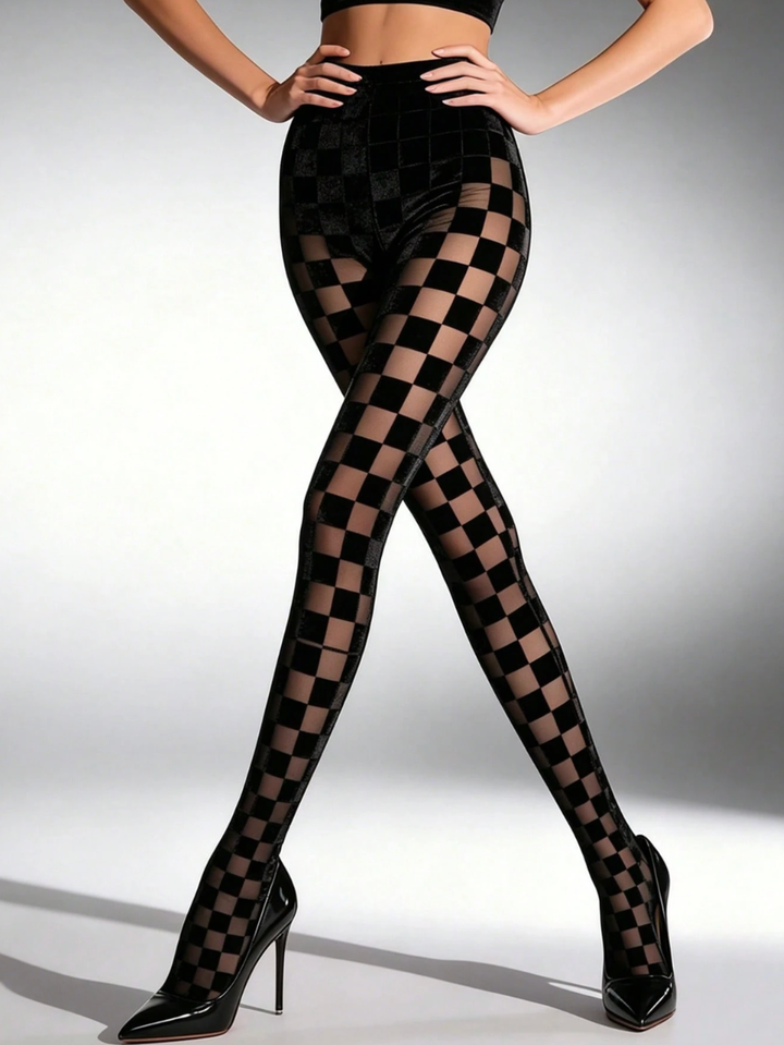 Noir Check Tights