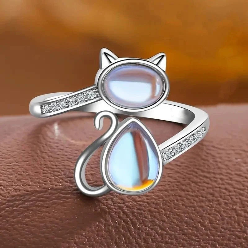 Moonstone Cat Wrap Ring