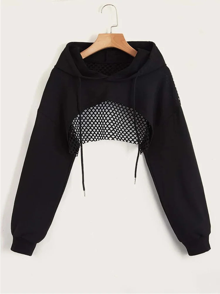 Noir Crop Mesh Hoodie
