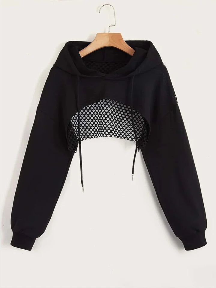 Noir Crop Mesh Hoodie
