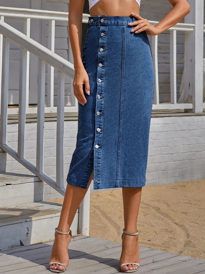 Vivienne Side-Slit Denim Skirt