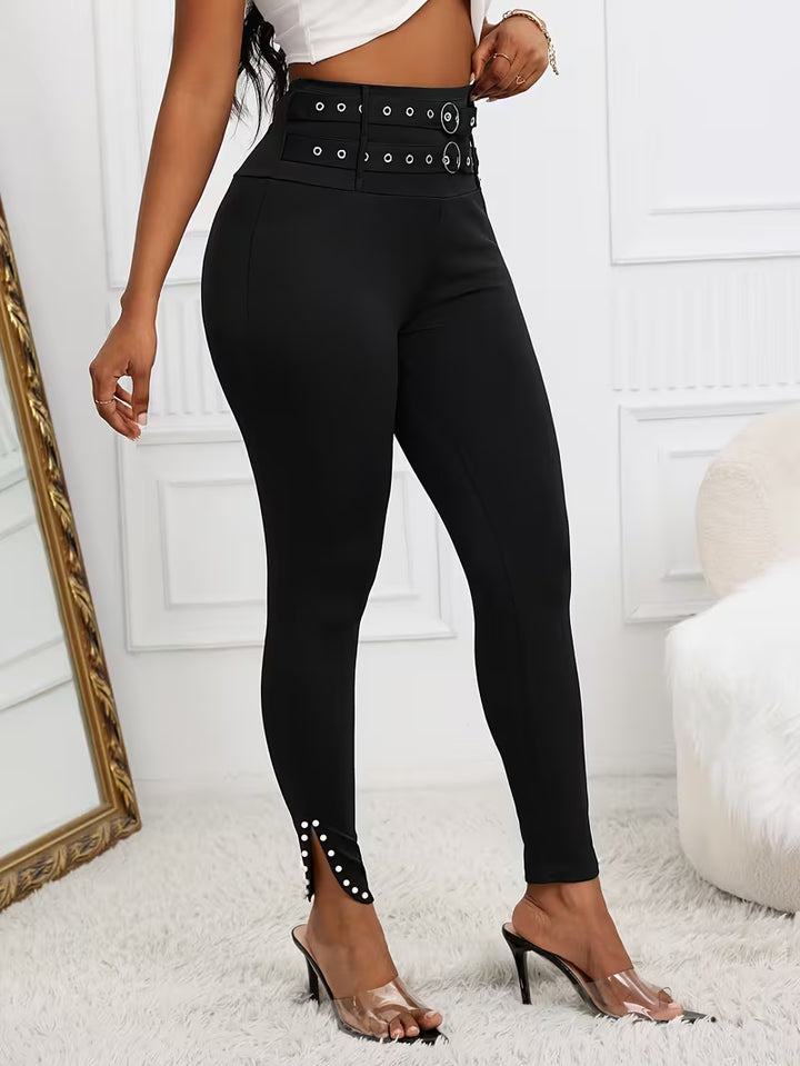Diva Double-Buckle Studded Pant