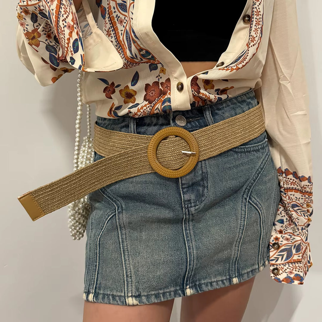 Sand & Pearl Woven Raffia Belt