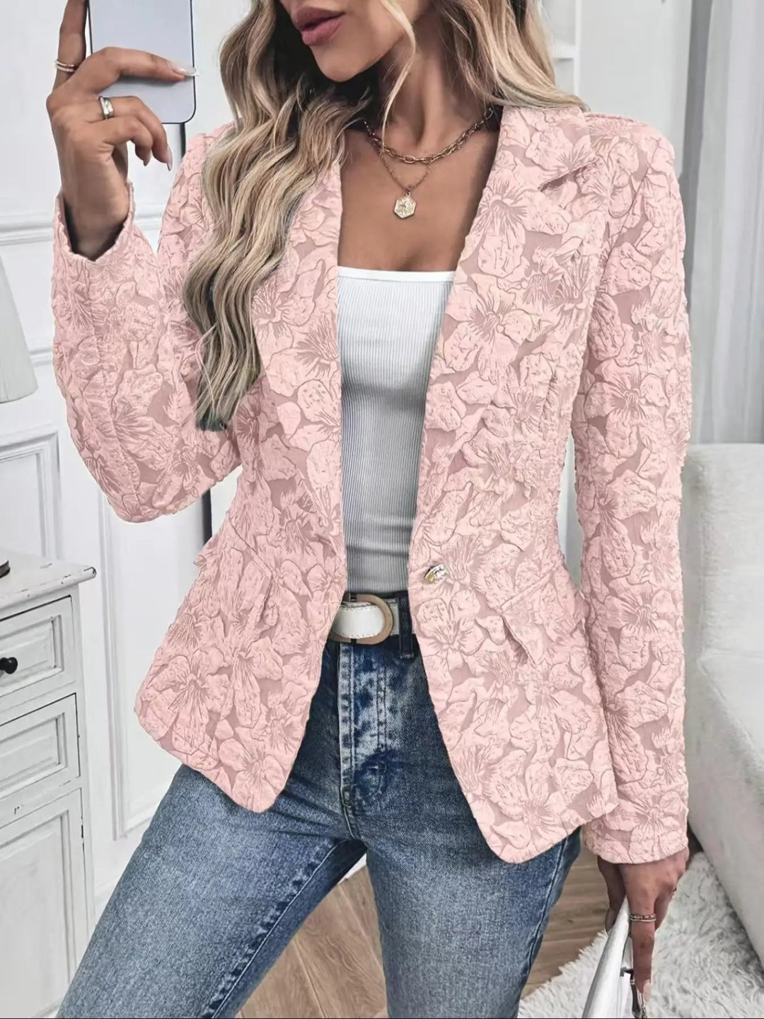 Rosé Jacquard Blazer