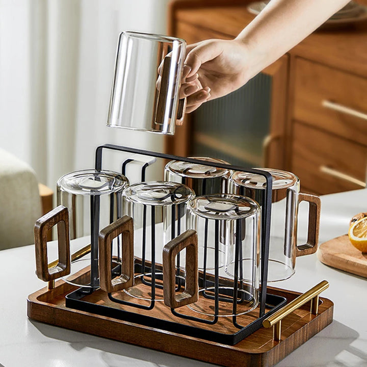 Walnut Glass Mug Set