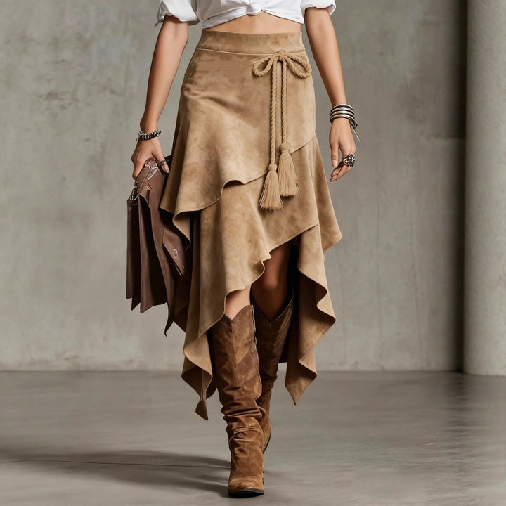 Boho Suede Tassle Skirt