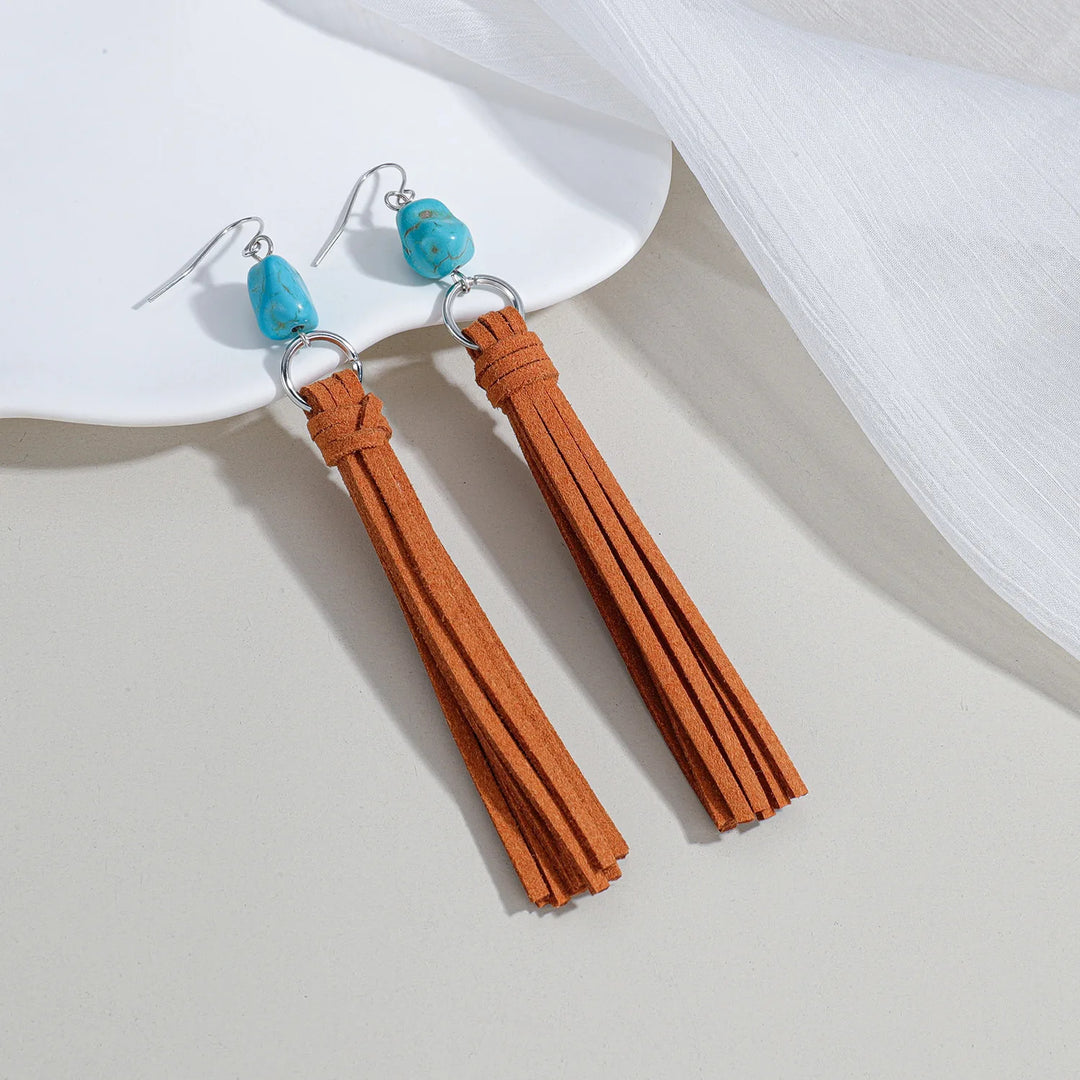 Azure Suede Tassel Earrings