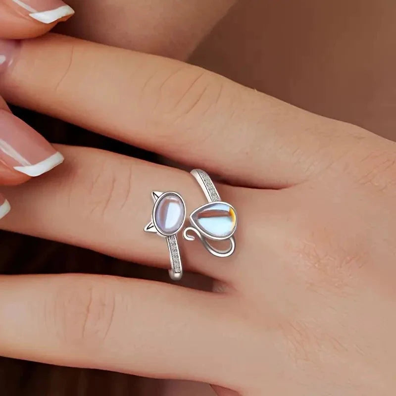 Moonstone Cat Wrap Ring