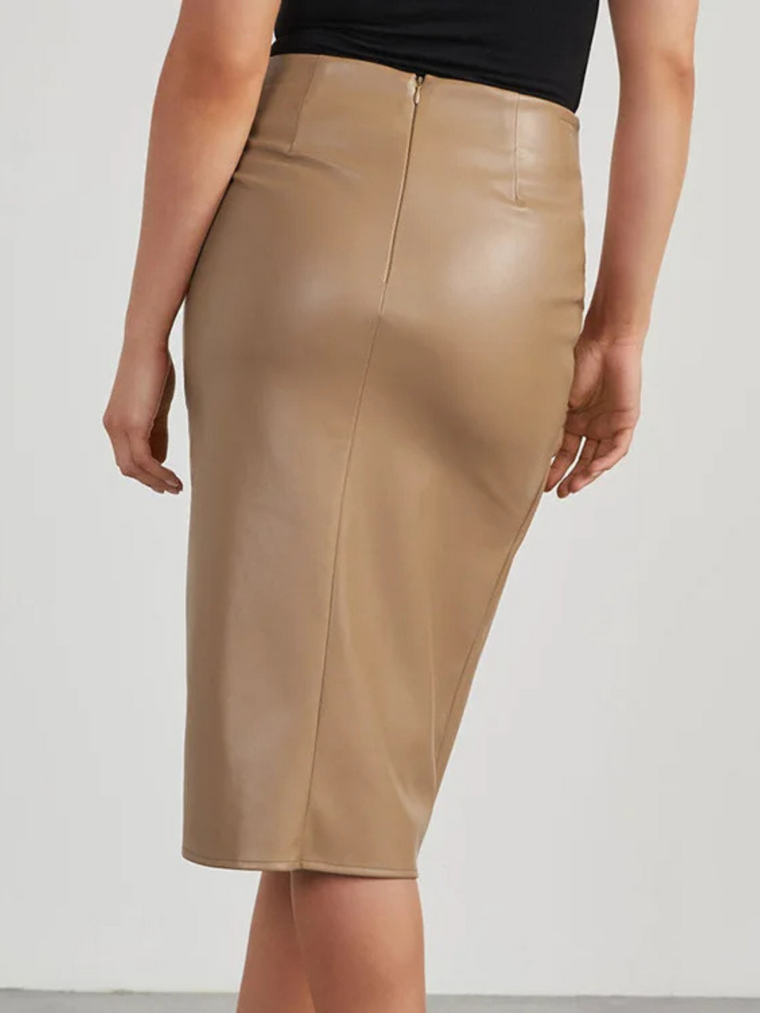 Aria Asymmetric Leather Midi Skirt