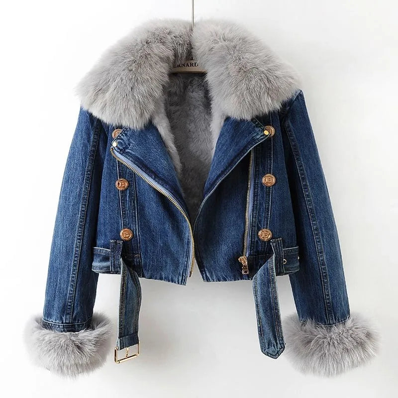 Celeste Faux Fur Denim Moto