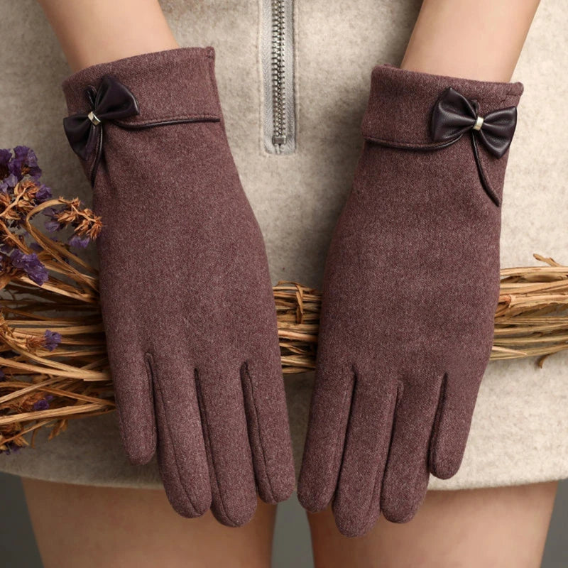 Suede Bow Winter Gloves