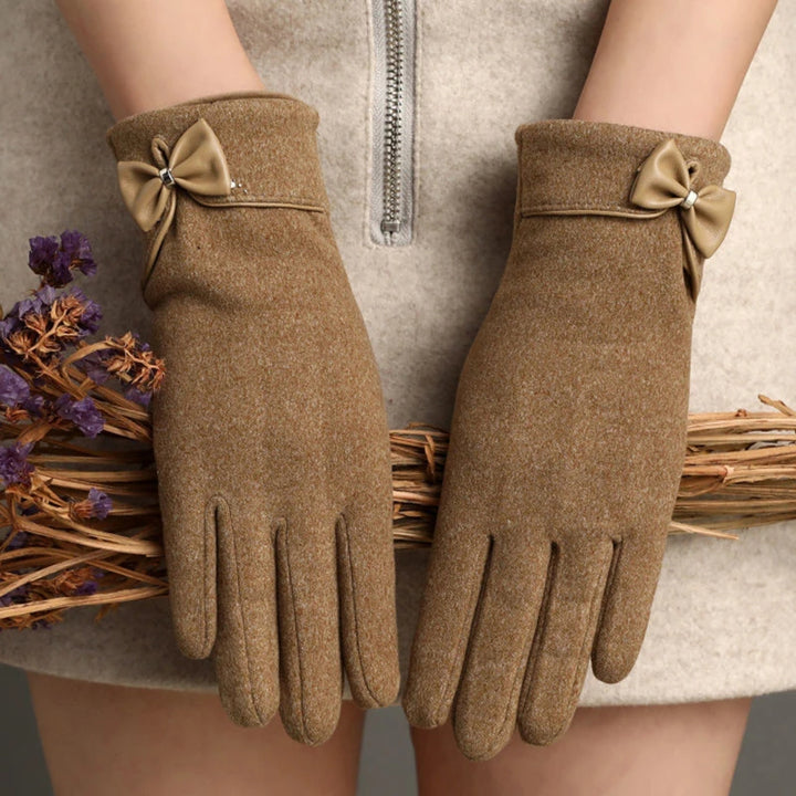 Suede Bow Winter Gloves