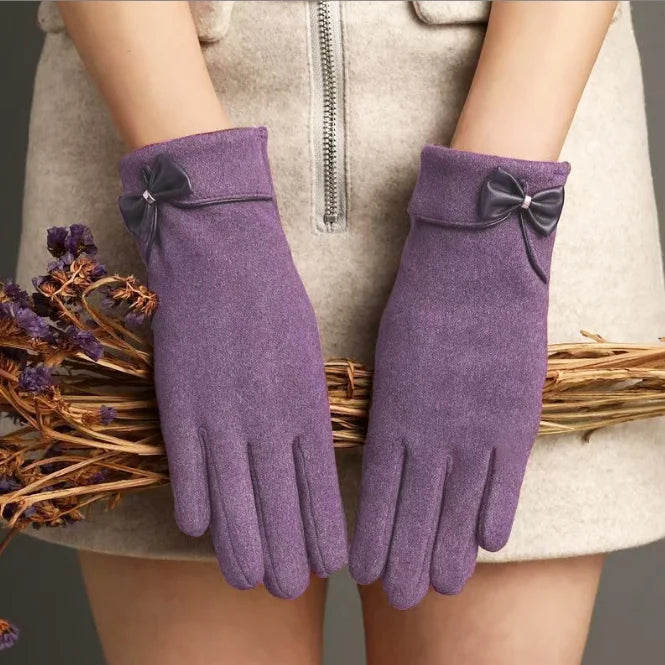 Suede Bow Winter Gloves