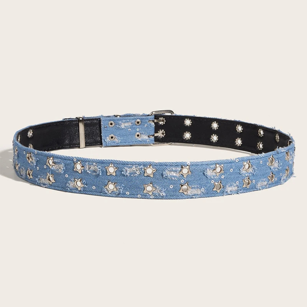 Starry Distressed Denim Belt