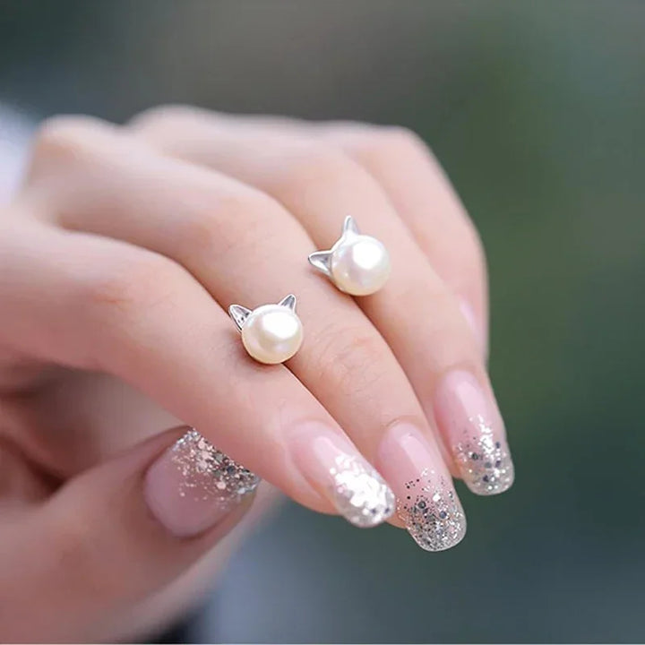 Purr & Pearl Stud Earrings