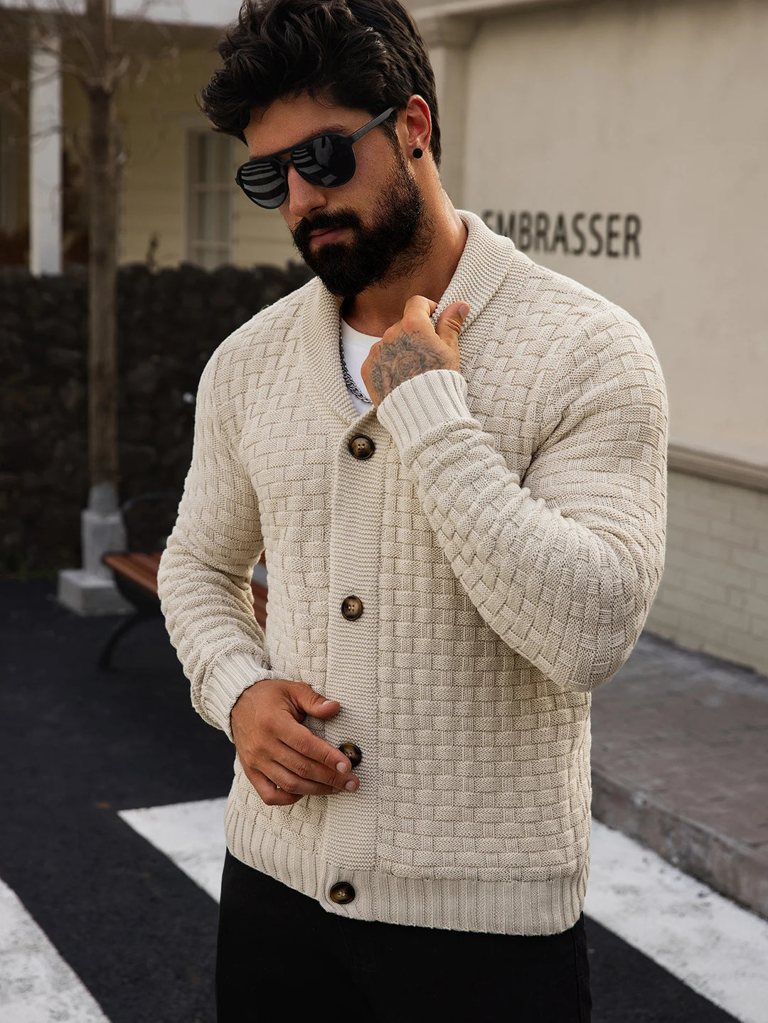 Henley Basketweave Cardigan