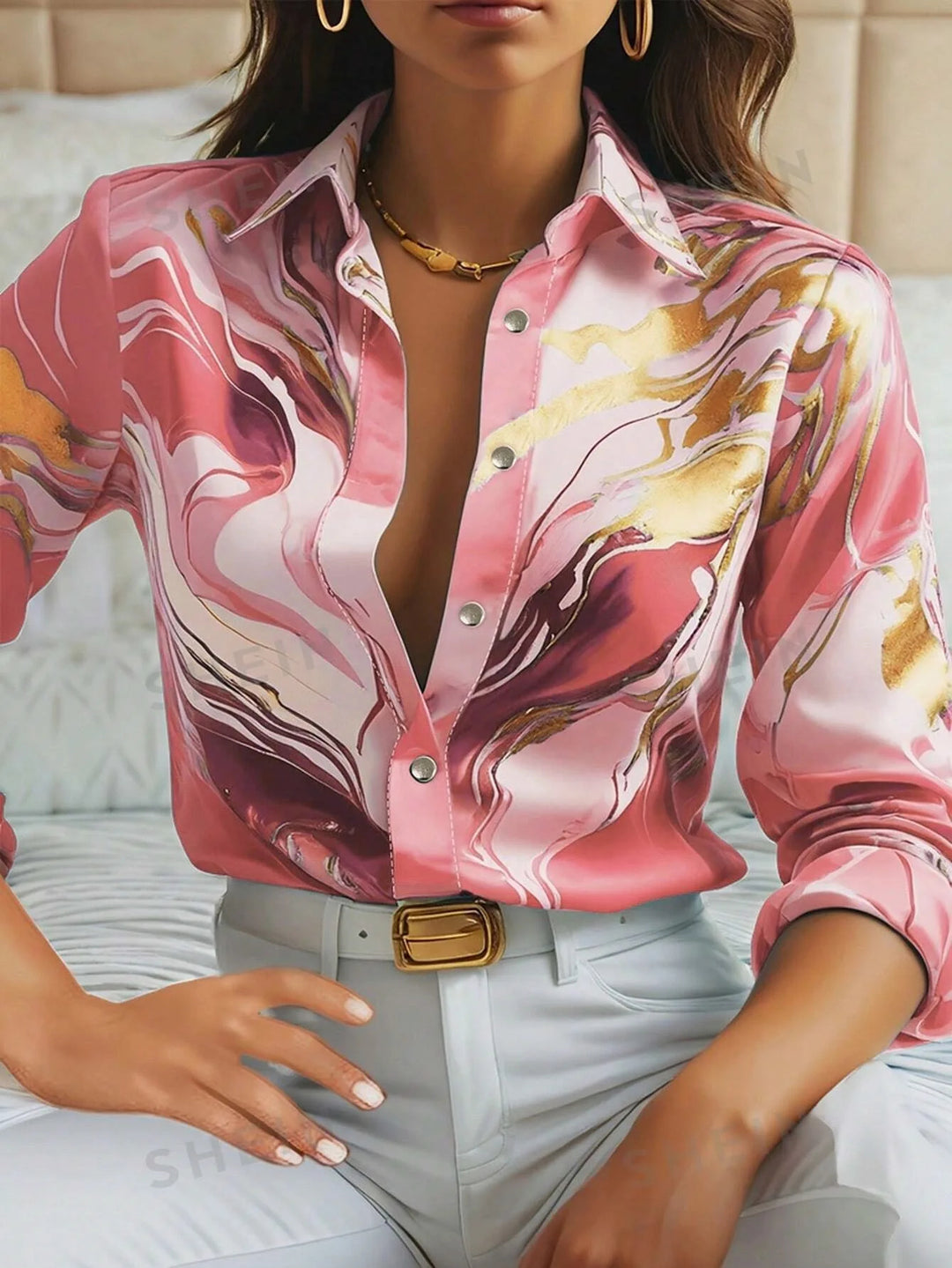 Aviana Marble Satin Blouse