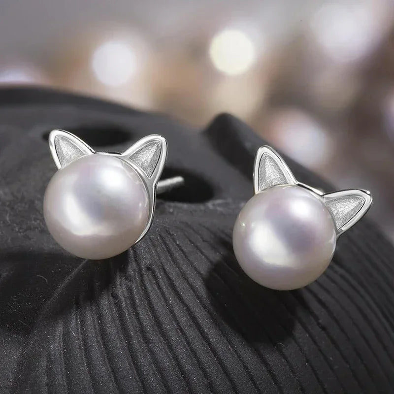 Purr & Pearl Stud Earrings