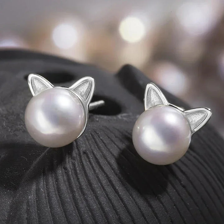 Purr & Pearl Stud Earrings