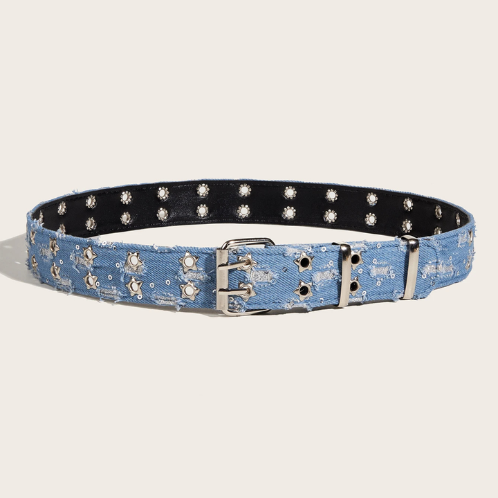 Disorted Belt Starry Distressed Denim Belt