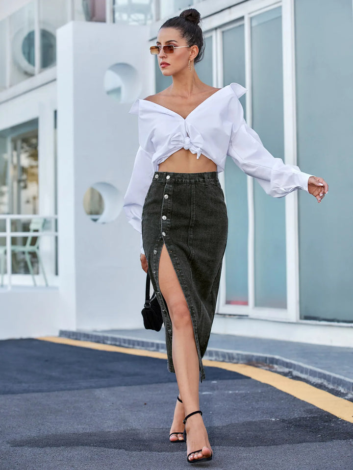 Vivienne Side-Slit Denim Skirt