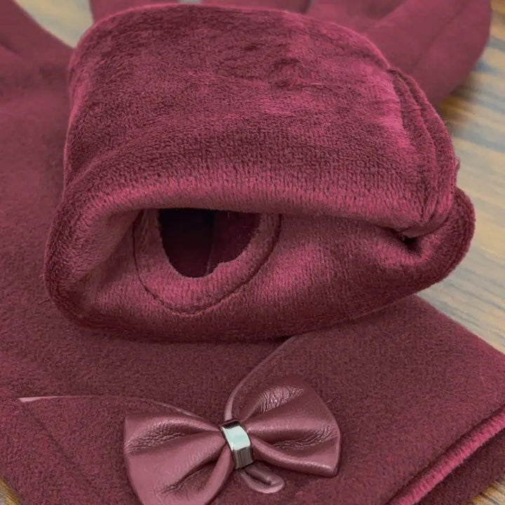Suede Bow Winter Gloves
