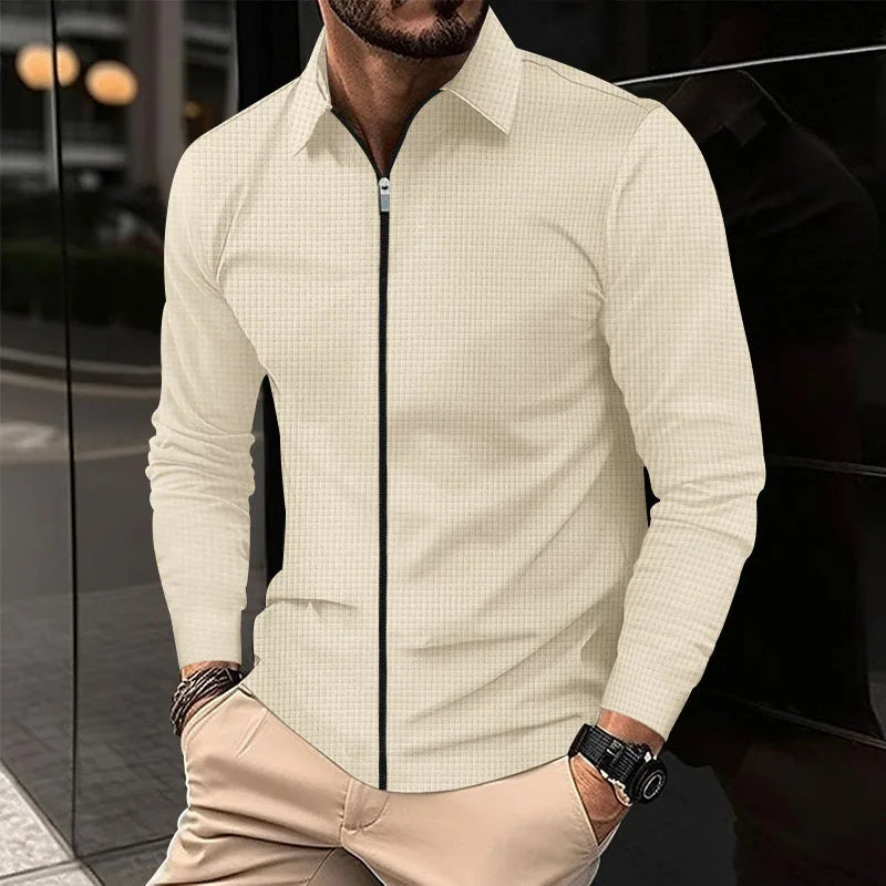 Waffle Knit Zip-Up