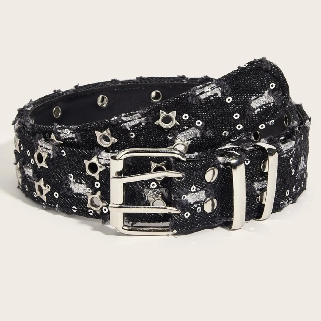 Starry Distressed Denim Belt