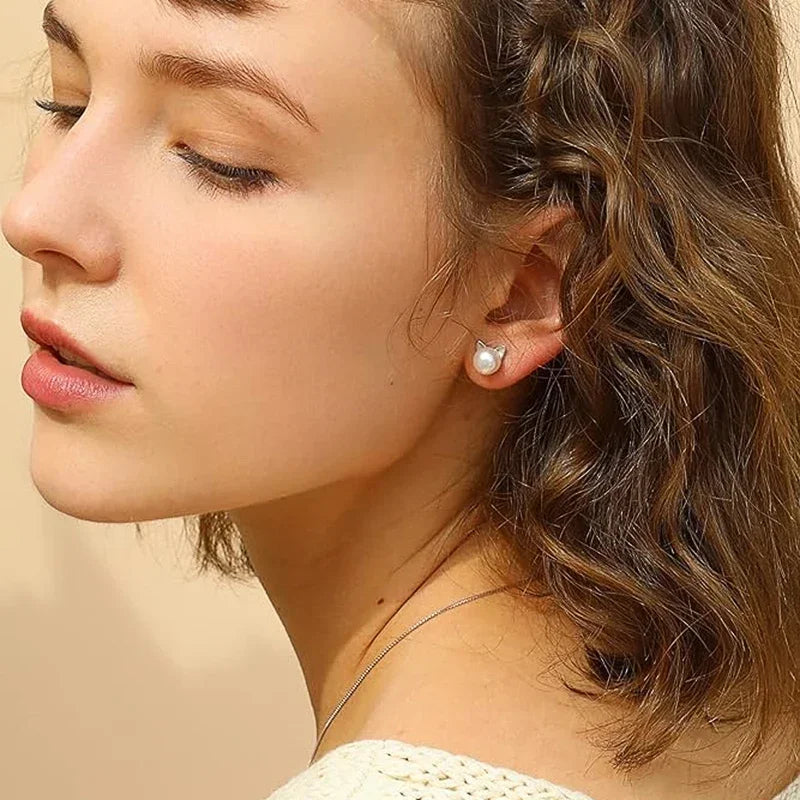 Purr & Pearl Stud Earrings