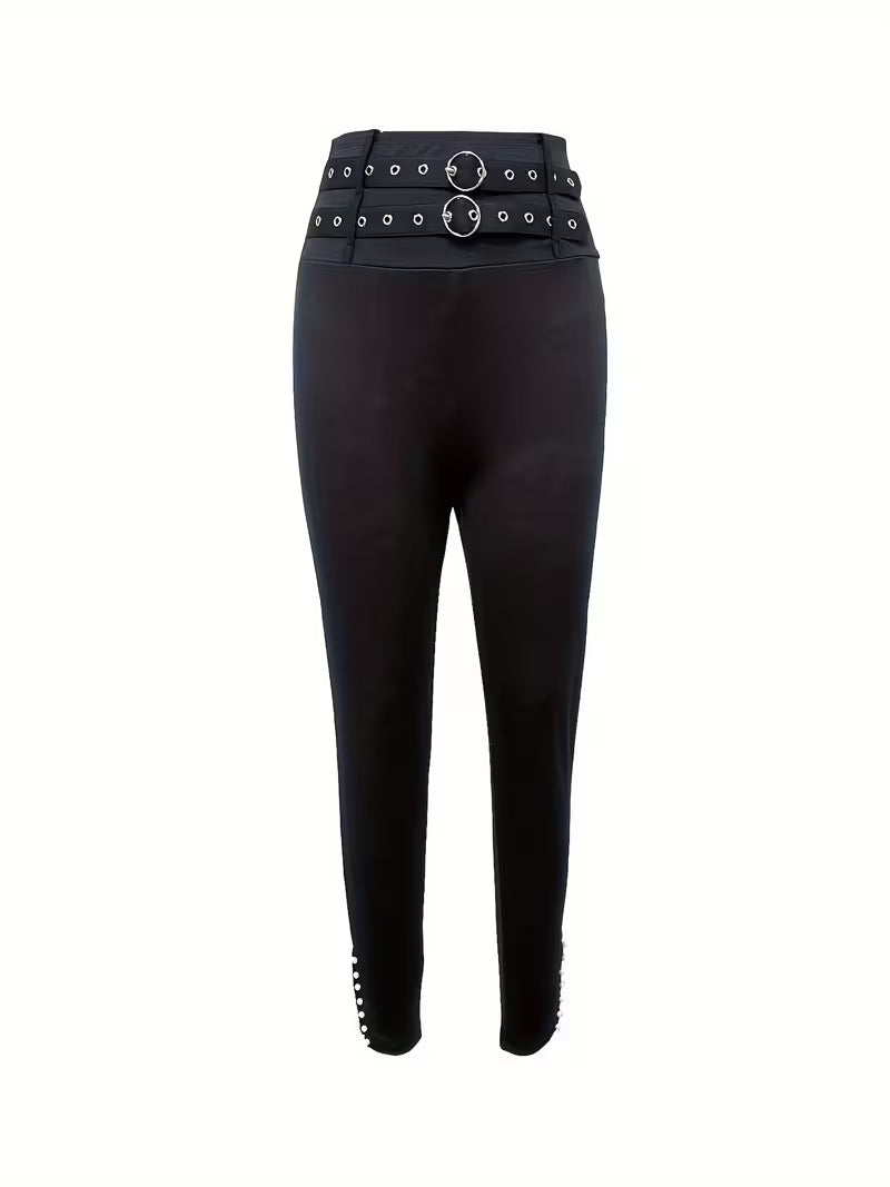 Diva Double-Buckle Studded Pant