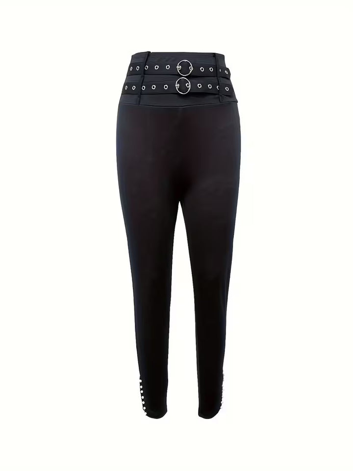 Diva Double-Buckle Studded Pant