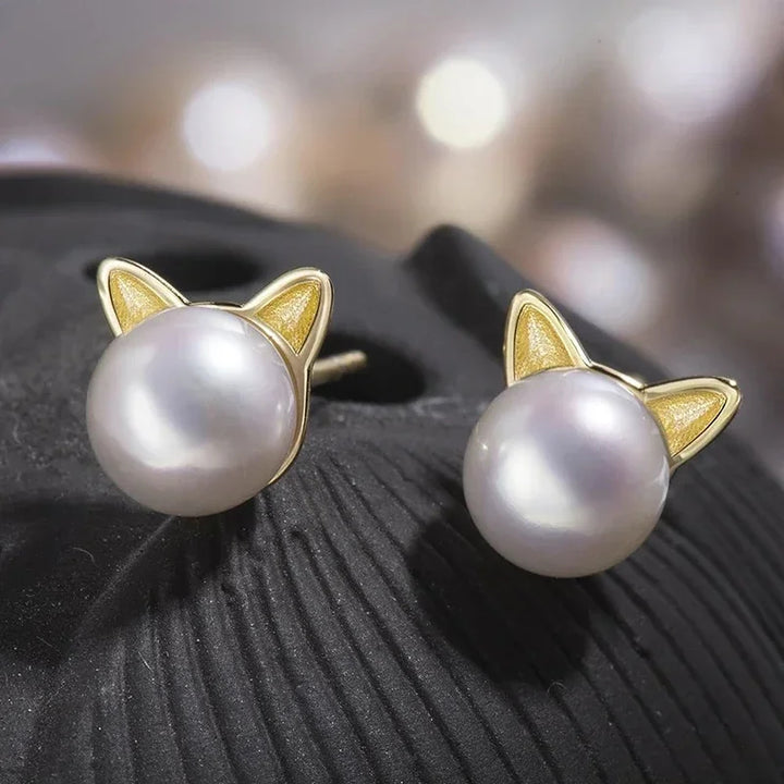 Purr & Pearl Stud Earrings