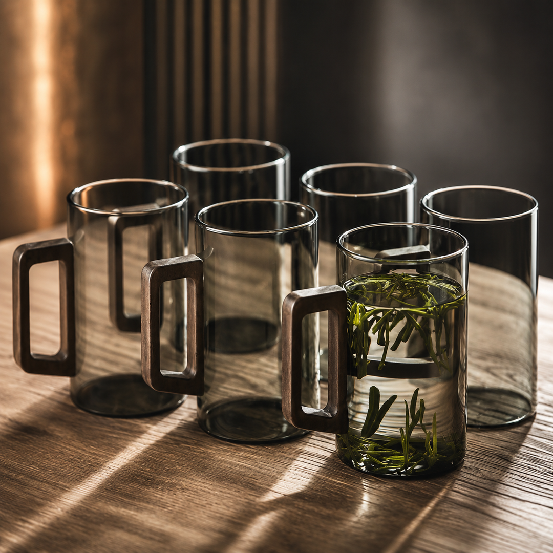 Walnut Glass Mug Set