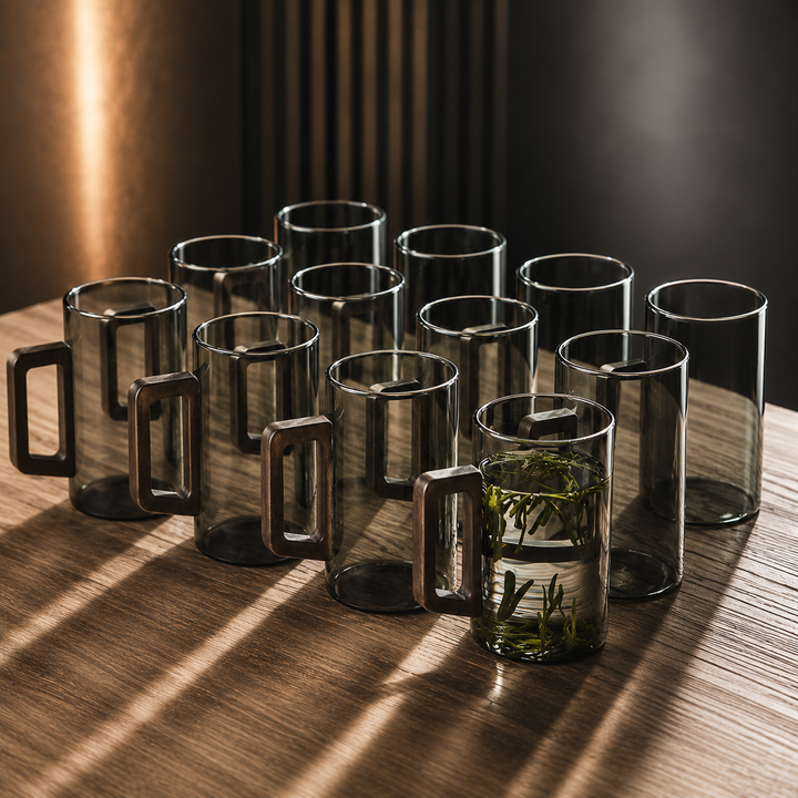 Walnut Glass Mug Set