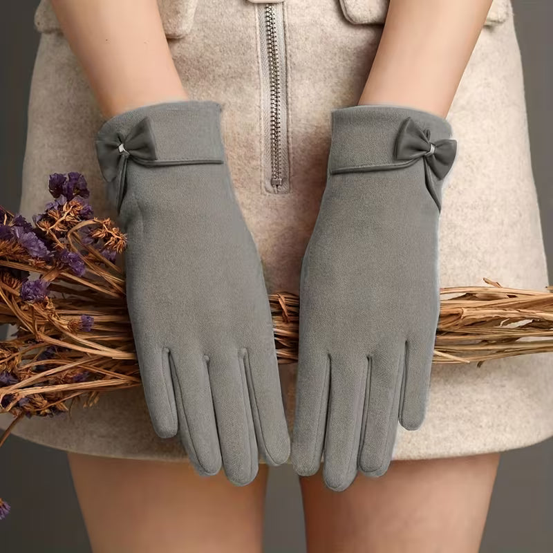 Suede Bow Winter Gloves