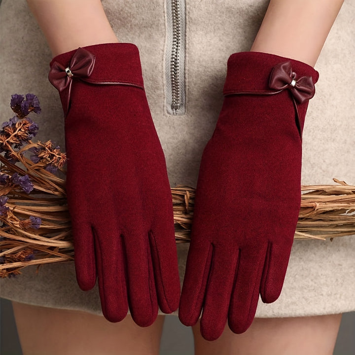 Suede Bow Winter Gloves
