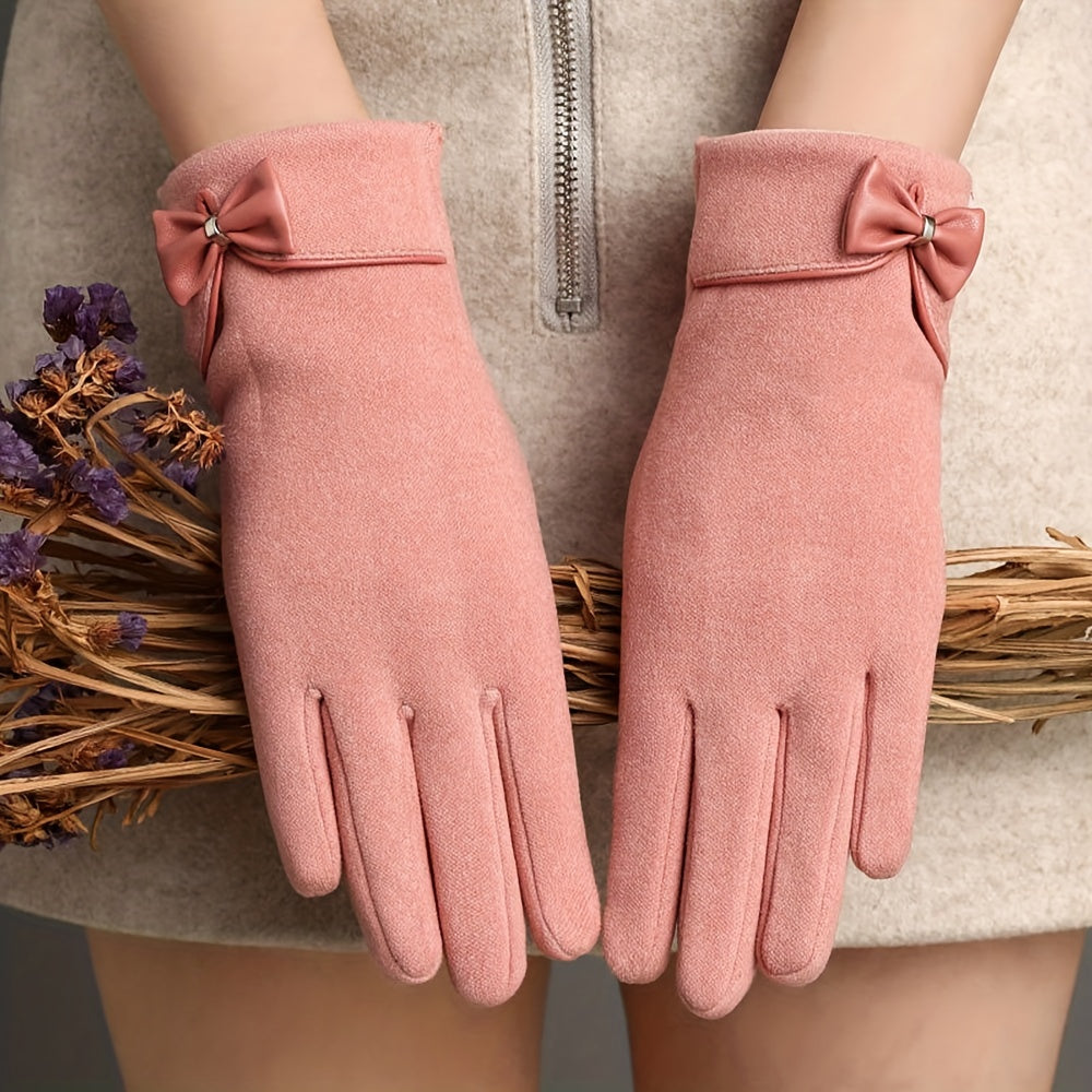 Suede Bow Winter Gloves