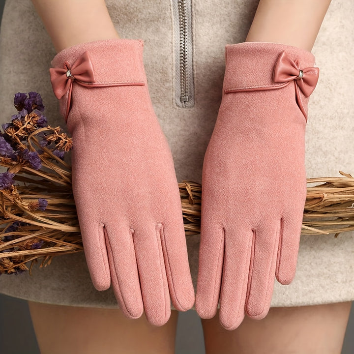 Suede Bow Winter Gloves