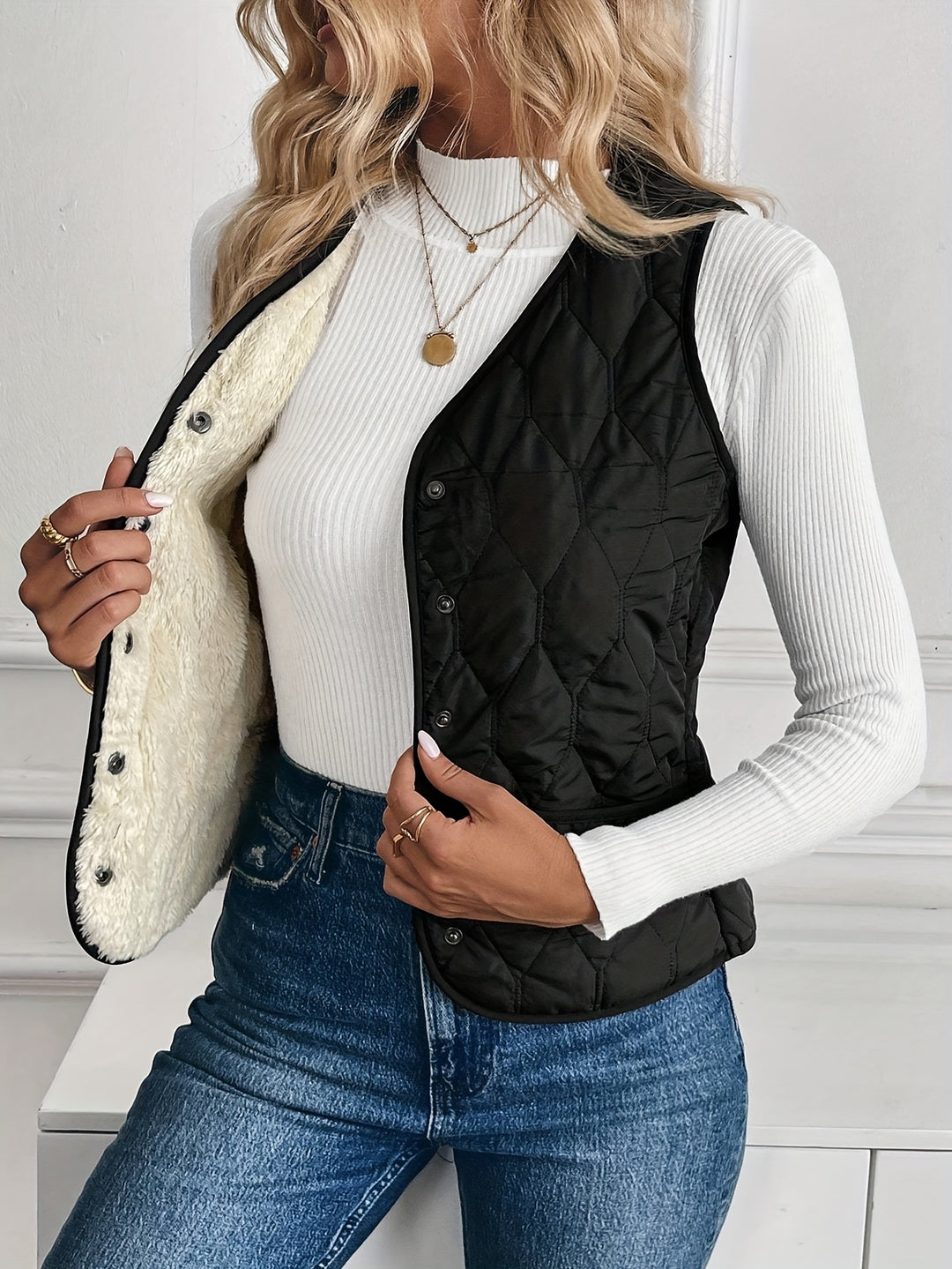 Pique Quilted Bomber Vest