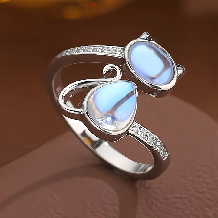 Moonstone Cat Wrap Ring
